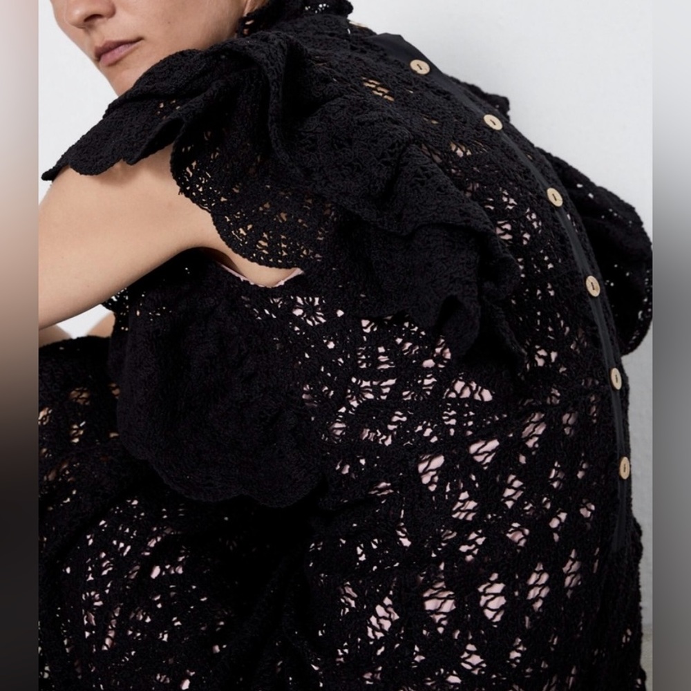 Zara Elegant Black Crochet Maxi Dress - Picture 4 of 16